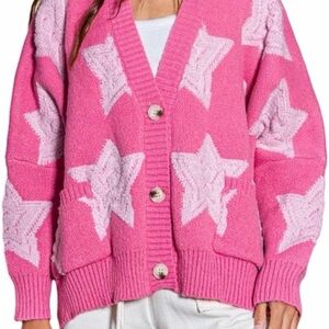 BUCKET LIST Pink Star Cardigan - NWOT - Size Small